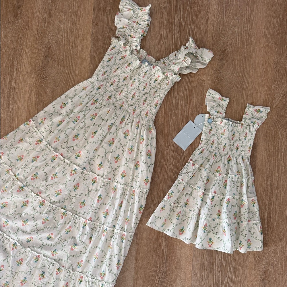 Mommy & Me Hill House Cream Floral Maxi Dress with Pink & Green Bouquet Print - Picture 3 of 9